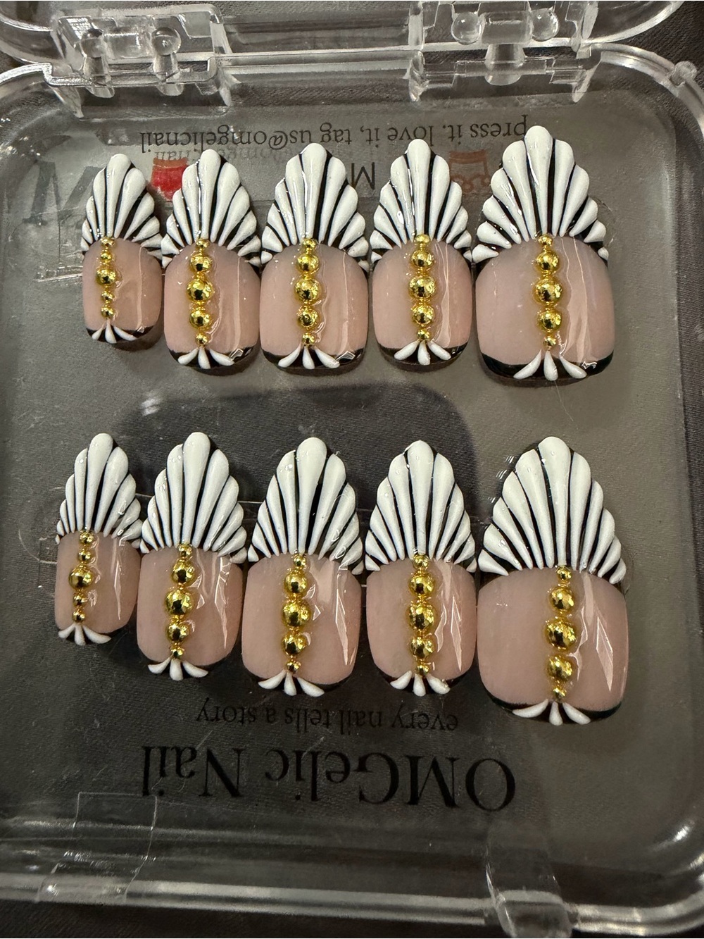 **NWT** Press-On Set — Nude, White & Gold Decorative Nails
